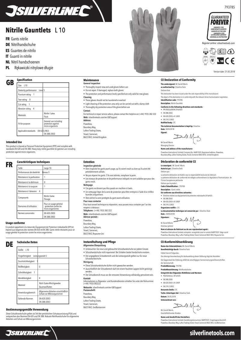 Page 1 de la notice Manuel utilisateur Silverline 793785
