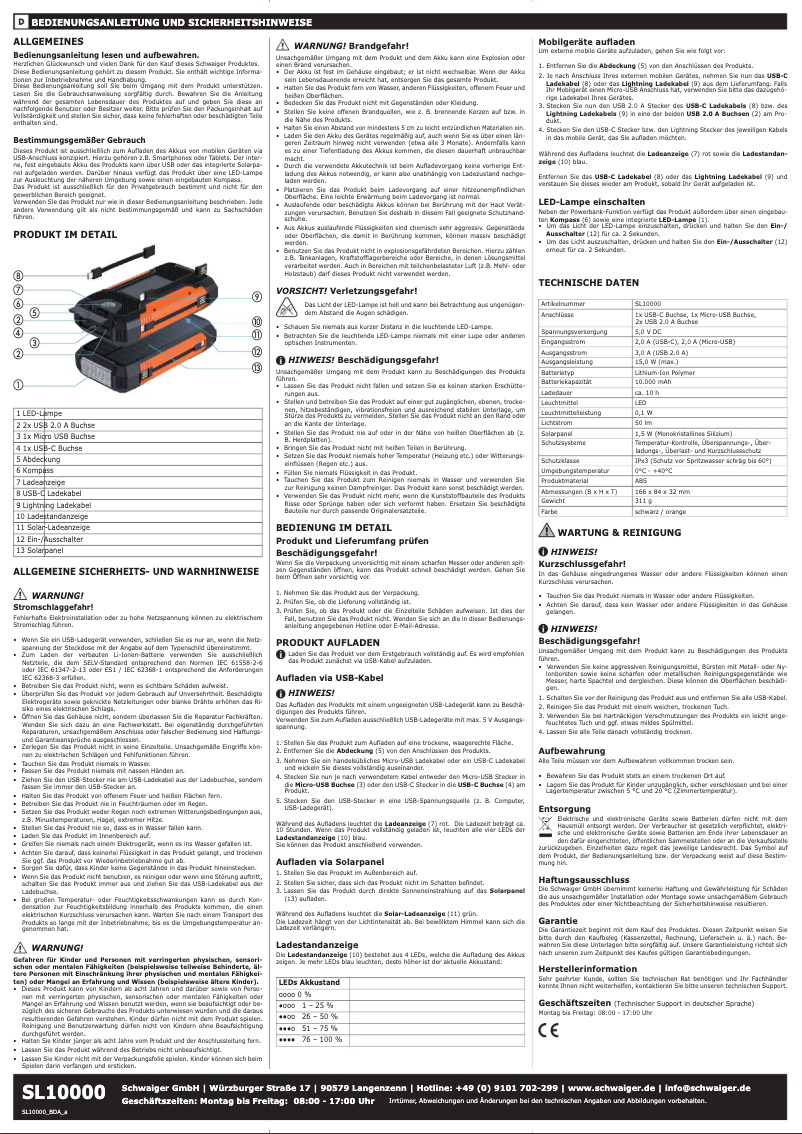 Page 1 de la notice Manuel utilisateur Schwaiger SL10000
