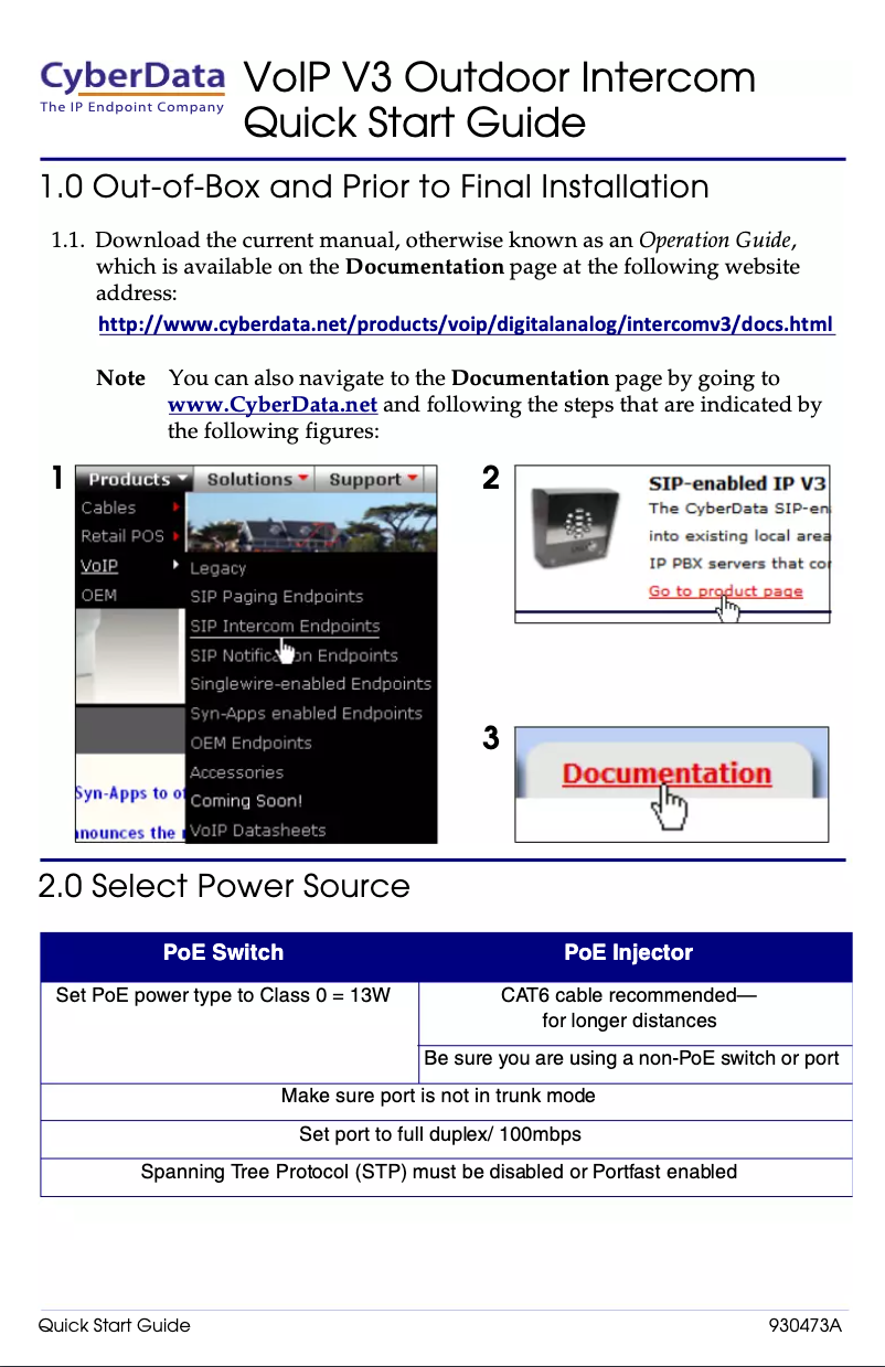Page 1 de la notice Manuel utilisateur CyberData Systems SIP-enabled IP V3