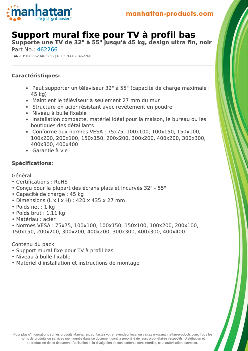 Page 1 de la notice Fiche technique Manhattan 462266