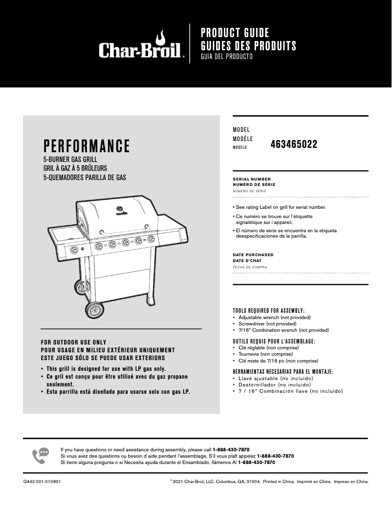 Page 1 of the manual User Manual Char-Broil Performance 463465022