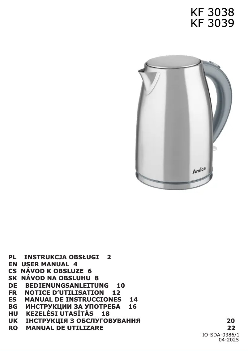 Page 1 de la notice Manuel utilisateur Amica KF 3039