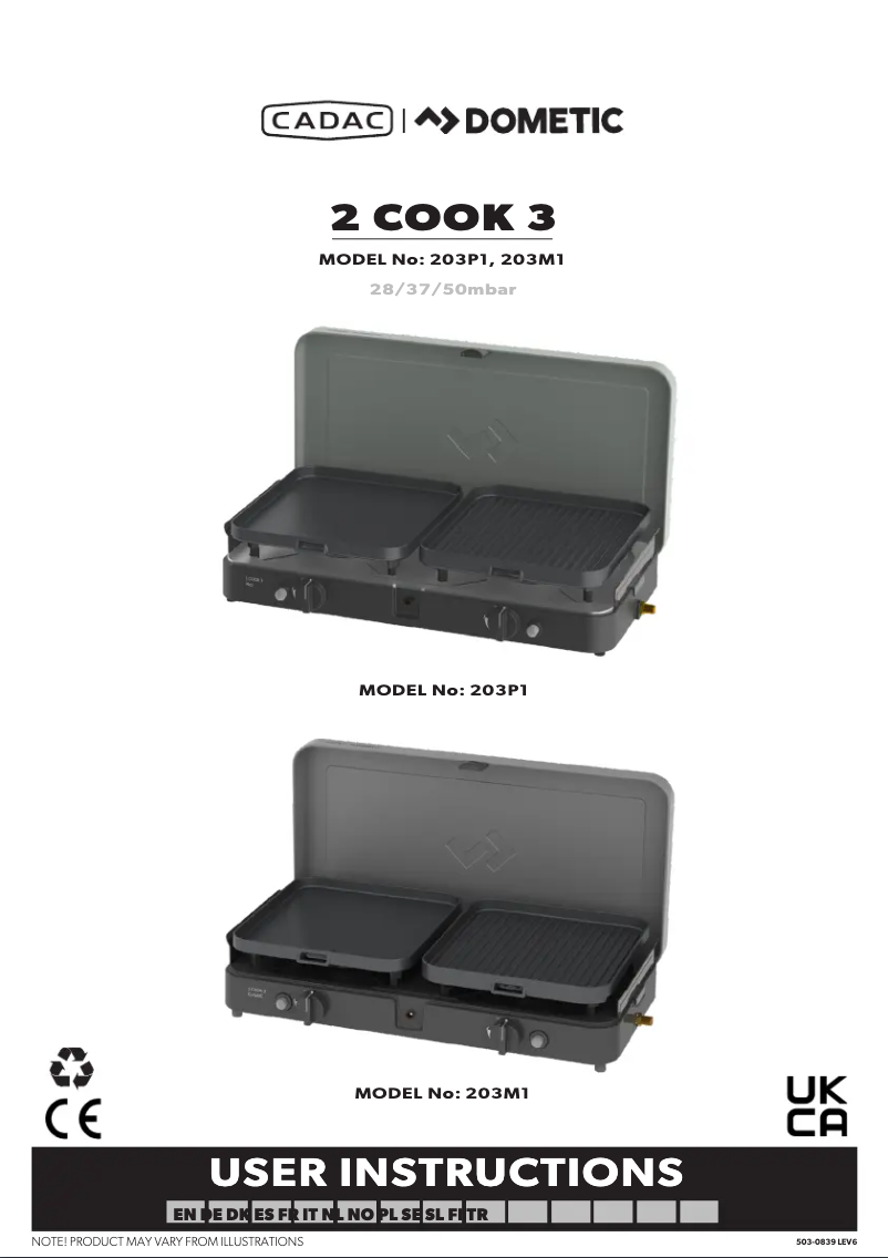 Page 1 de la notice Manuel utilisateur Dometic 2 COOK 3 PRO DELUXE