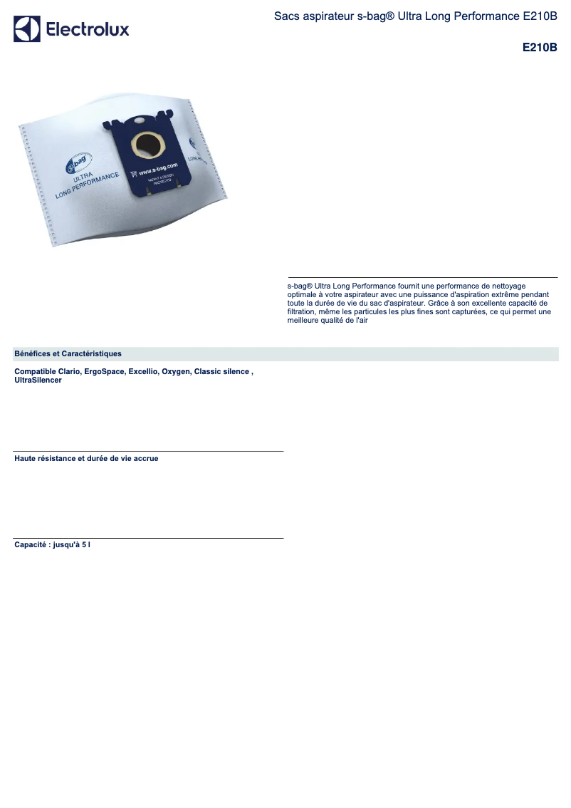 Page 1 de la notice Manuel utilisateur Electrolux E210B