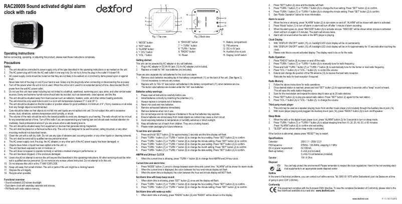 Página 1 del manual Manual de usuario Dexford RAC20009
