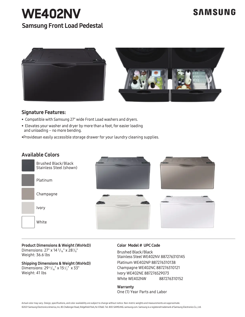 Página 1 del manual Ficha técnica Samsung WE402NV