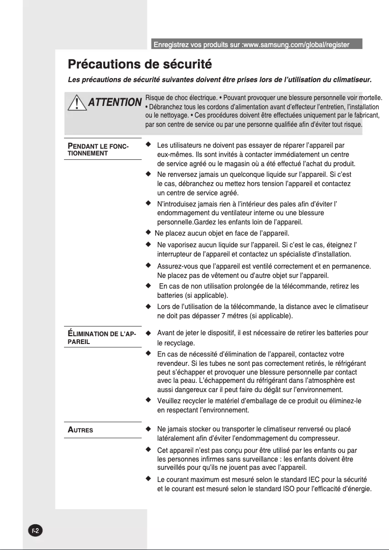 Page 1 de la notice Manuel utilisateur Samsung AS24FCX