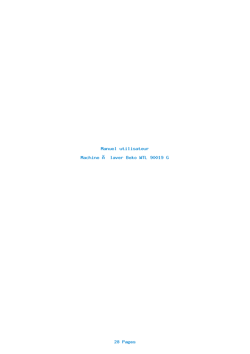 Page 1 de la notice Manuel utilisateur Beko WTL 90019 G