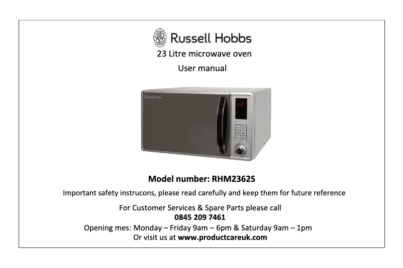 Page 1 de la notice Manuel utilisateur Russell Hobbs RHM2362S