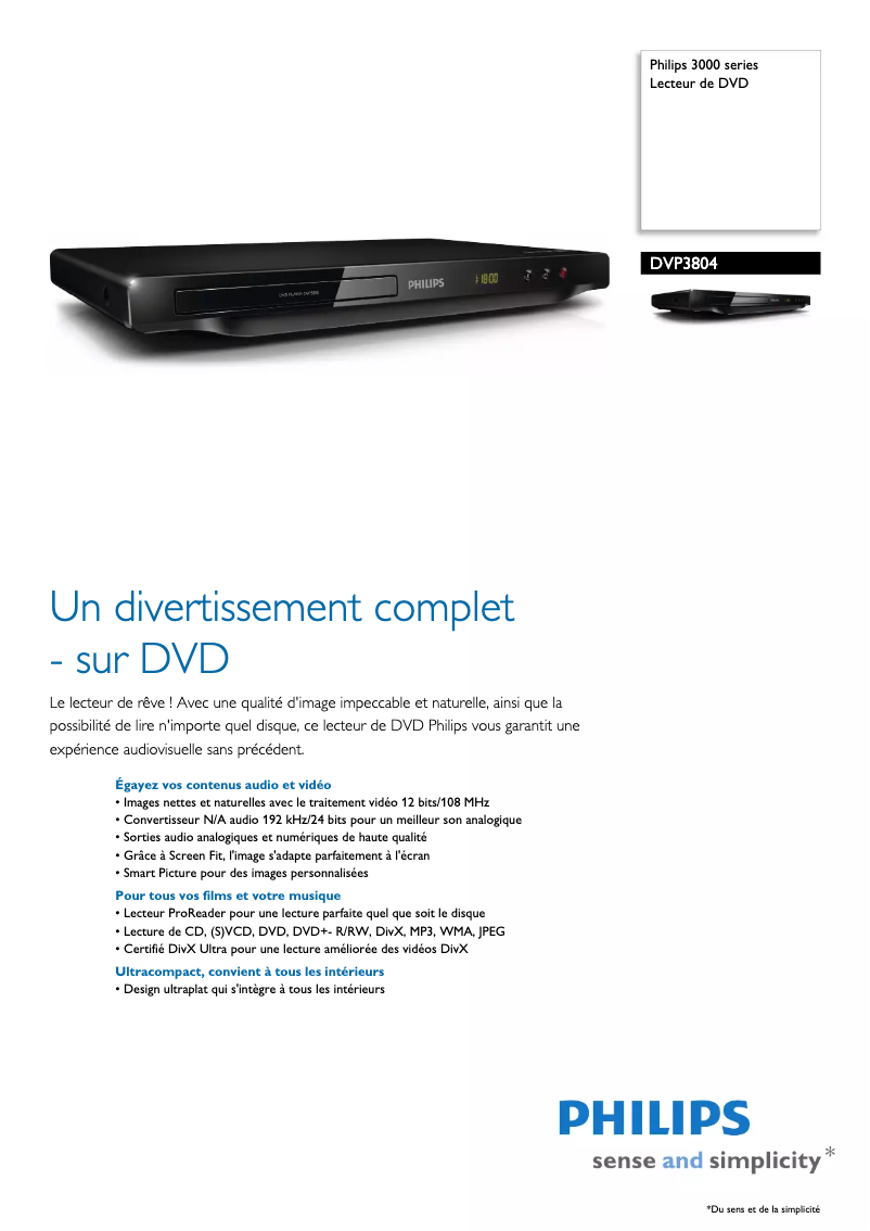 Page n°1 - Fiche technique Philips DVP3804