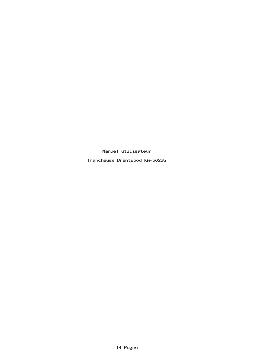 Page 1 de la notice Manuel utilisateur Brentwood KA-5022G
