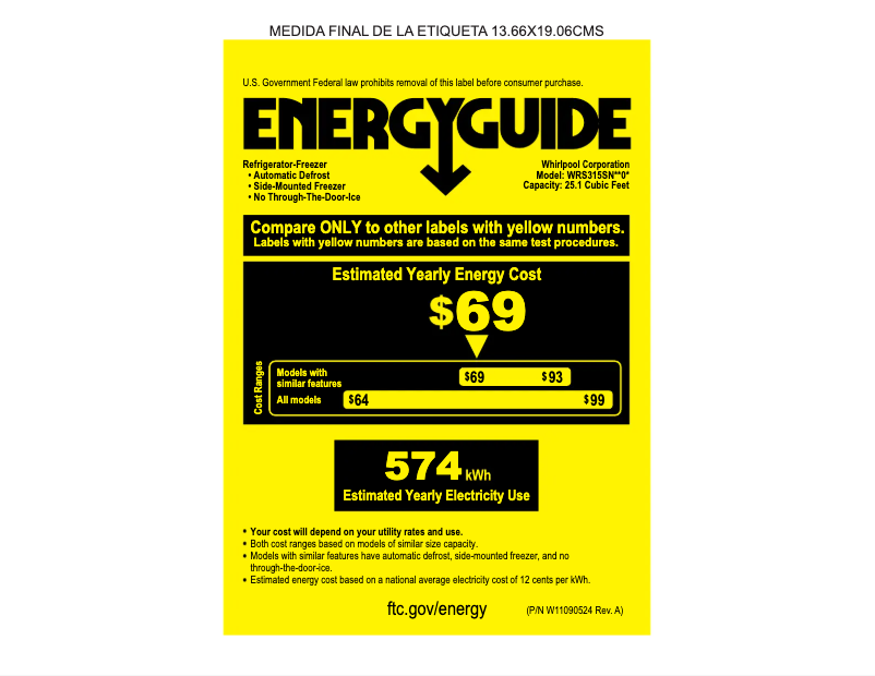 Page 1 of the manual Energy Label Whirlpool WRS315SNHB