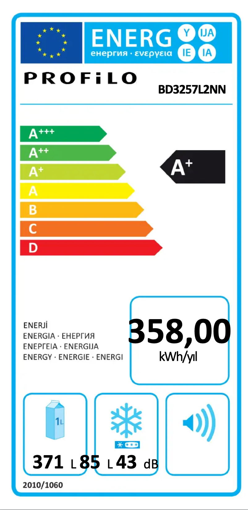 Page 1 de la notice Label énergétique Profilo BD3257L2NN