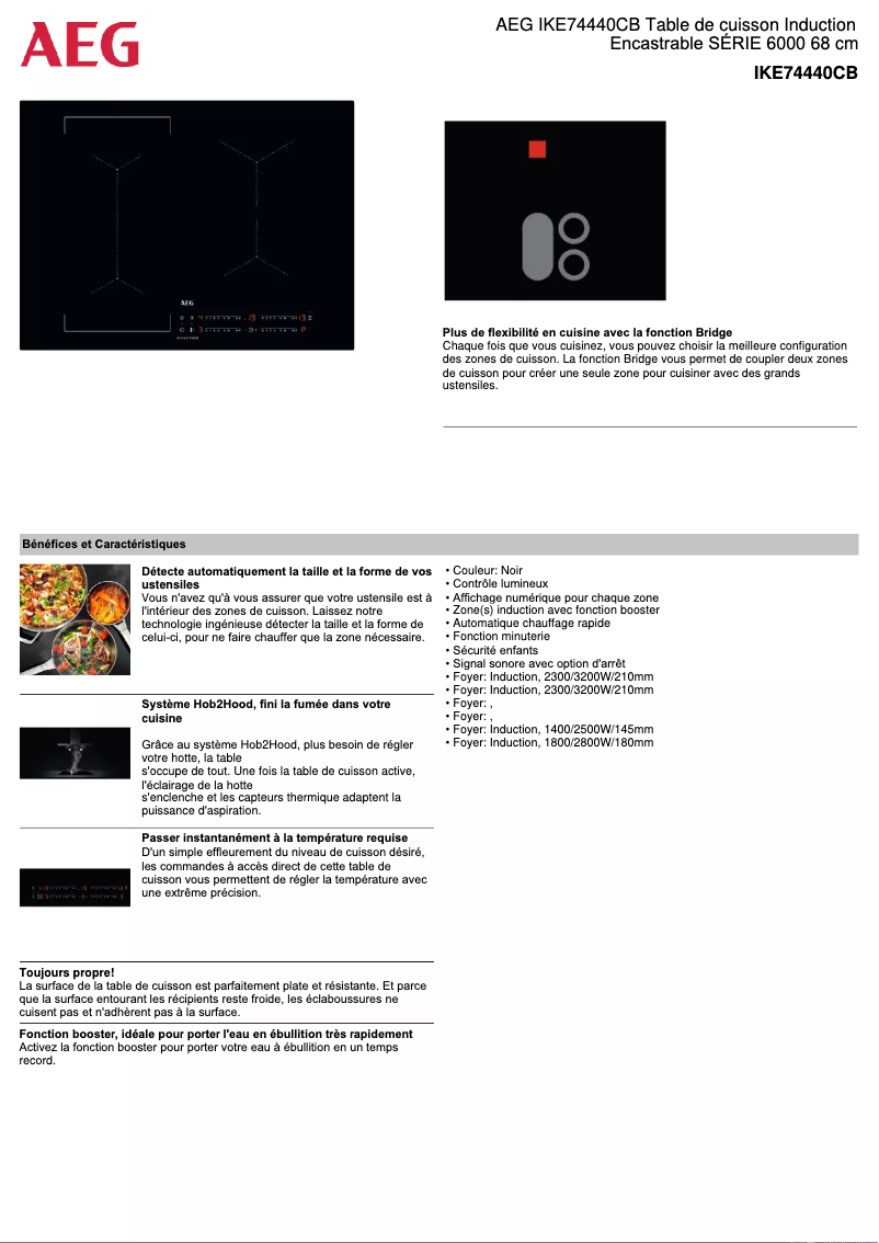 Page 1 de la notice Fiche technique AEG IKE74440CB