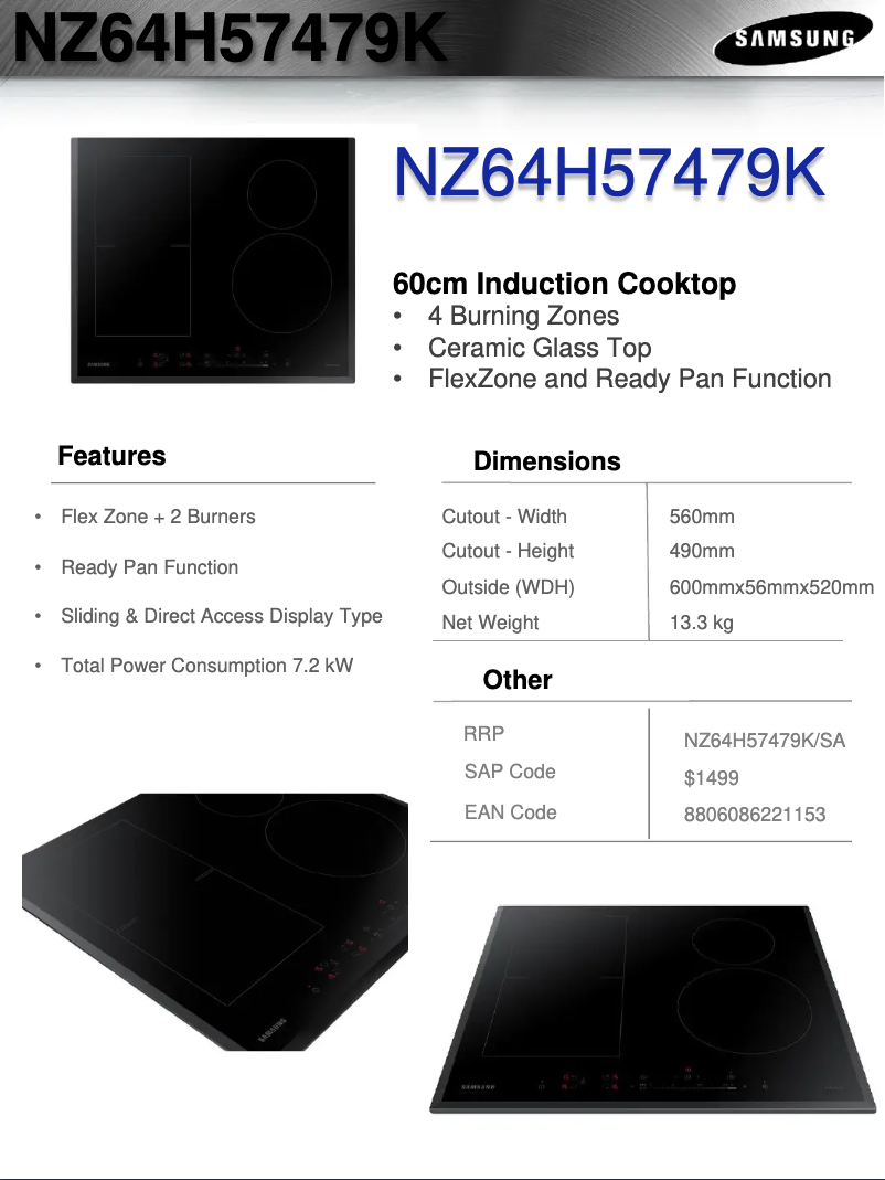 Página 1 del manual Ficha técnica Samsung NZ64H57479K