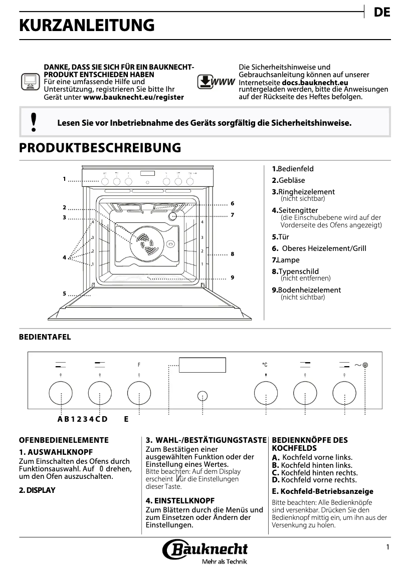Page 1 of the manual User Manual Bauknecht HIS3 EI8V2 IN