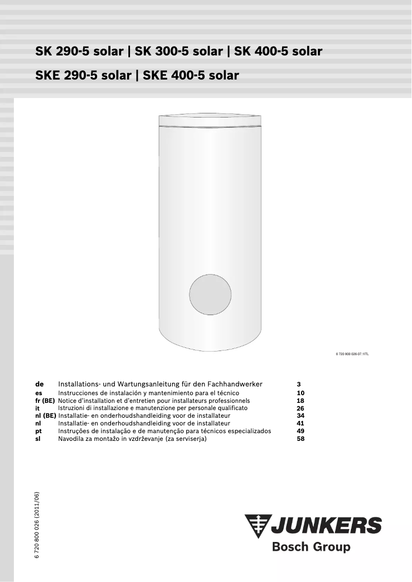 Page 1 de la notice Manuel utilisateur Junkers SKE 400-5 Solar