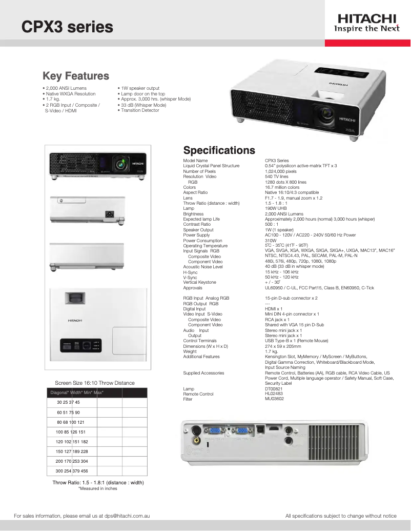 Página 1 del manual Ficha técnica Hitachi CPX3