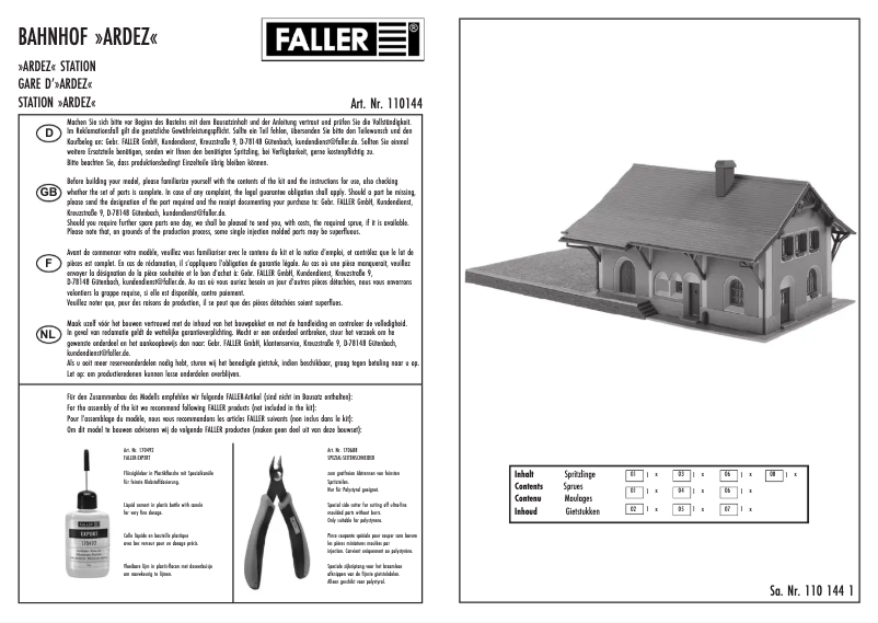 Page 1 de la notice Manuel utilisateur Faller 110144