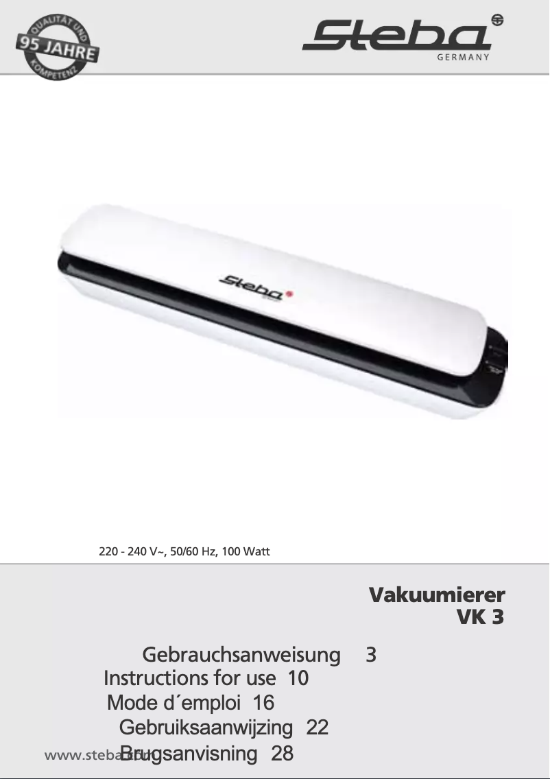 Page 1 de la notice Manuel utilisateur Steba VK 3