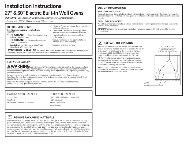 Page n°1 - Guide d'installation GE JK3000DFCC