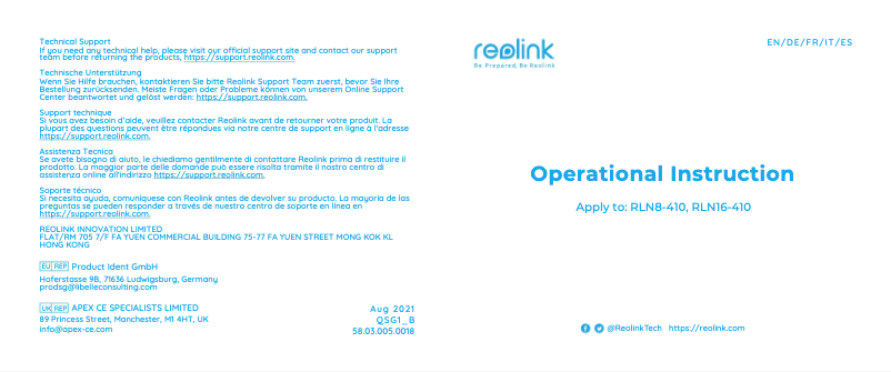 Page 1 de la notice Manuel utilisateur Reolink RLN16-410