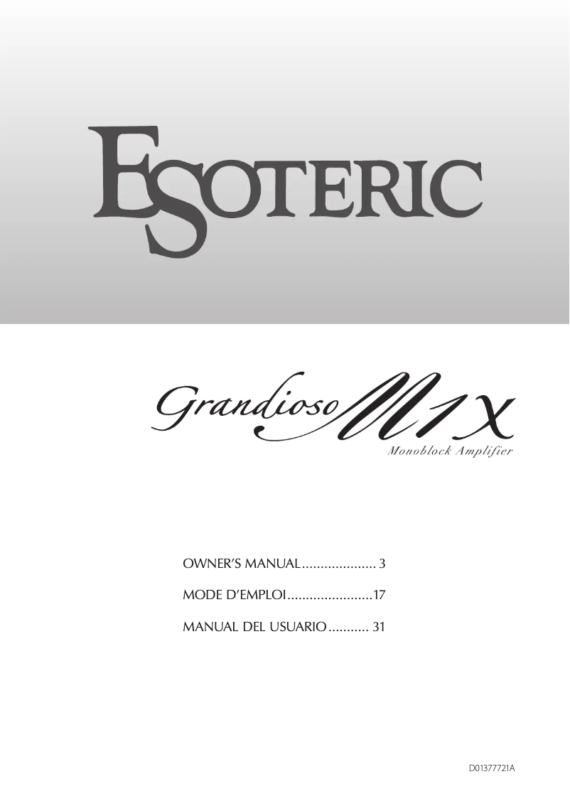 Page 1 de la notice Manuel utilisateur Esoteric Grandioso M1X