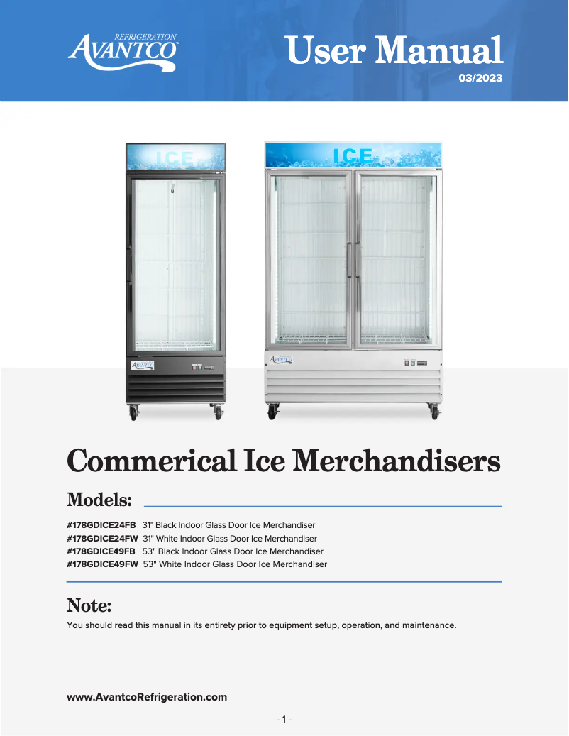 Página 1 del manual Manual de usuario Avantco GD-ICE-49F
