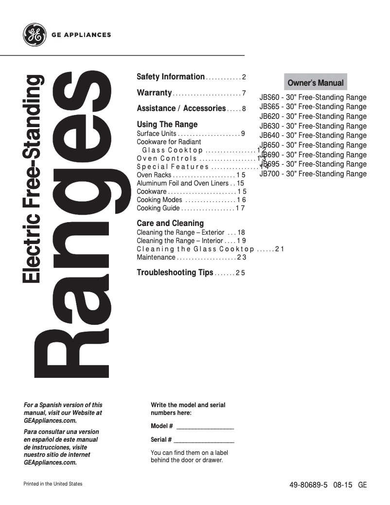 Página 1 del manual Manual de uso y mantenimiento GE JB690DFBB