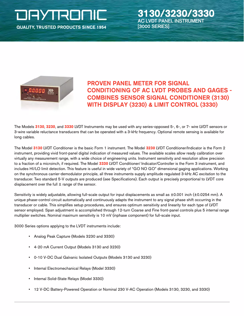 Page 1 de la notice Fiche technique Daytronic 3130F