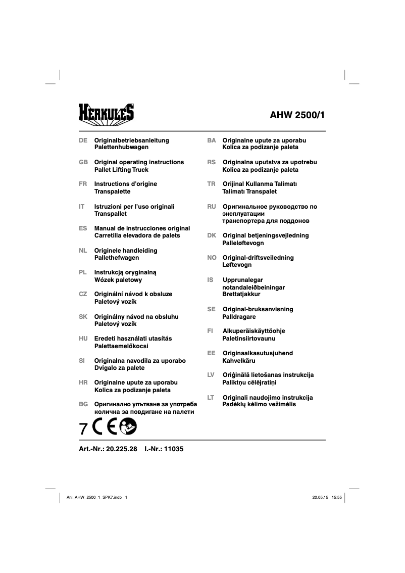 Page 1 de la notice Manuel utilisateur Herkules AHW 2500/1