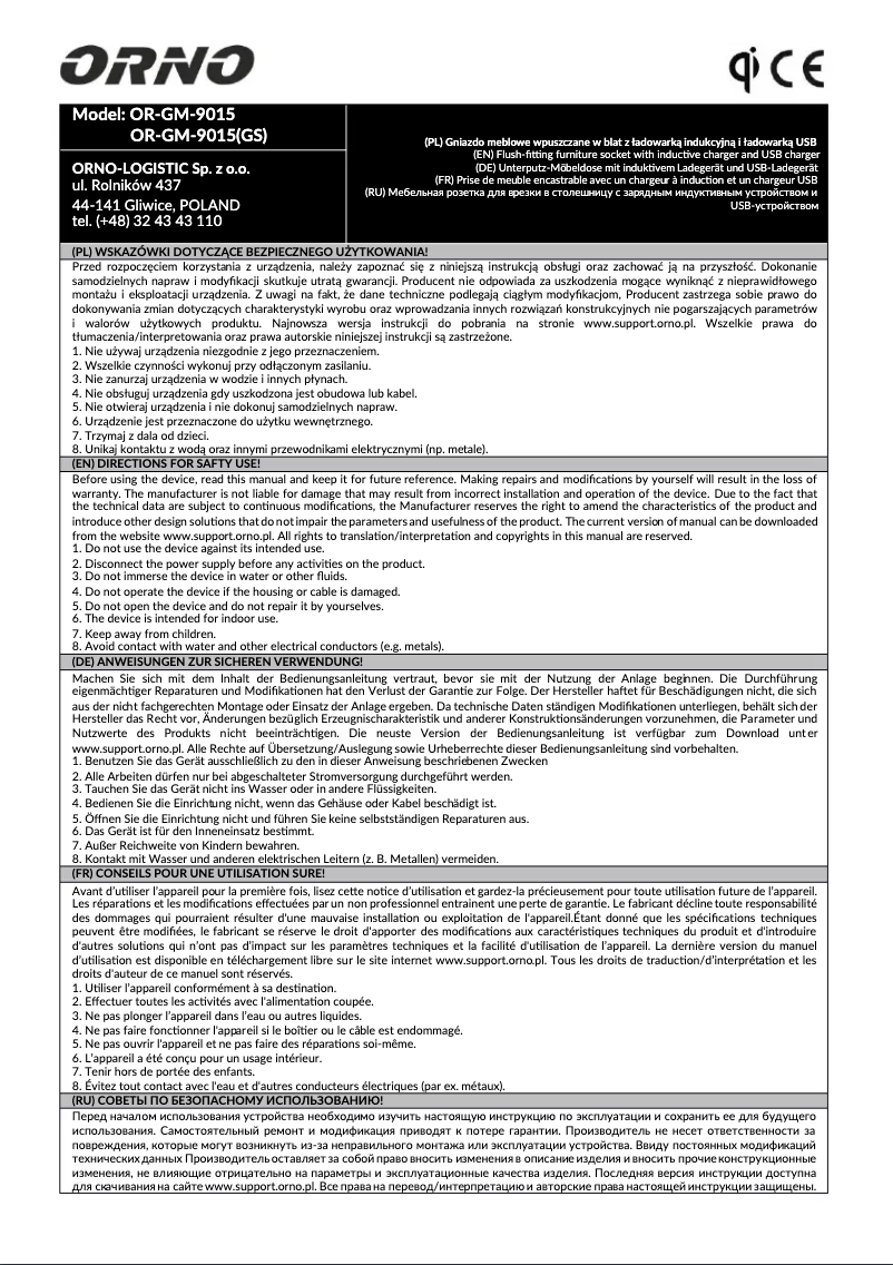 Page 1 de la notice Manuel utilisateur ORNO OR-GM-9015