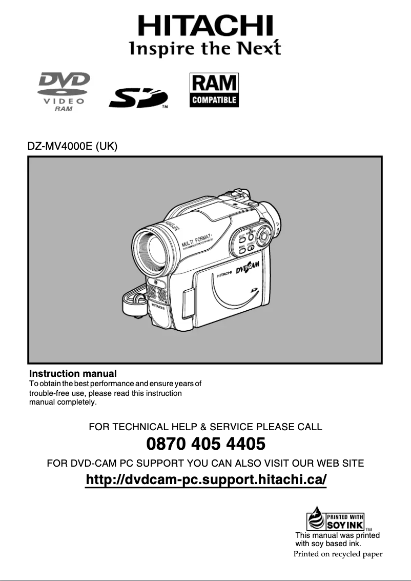 Page 1 de la notice Manuel utilisateur Hitachi DZ-MV4000E