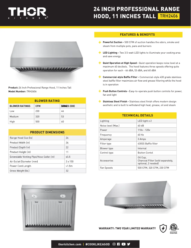 Página 1 del manual Ficha técnica Thor TRH2406