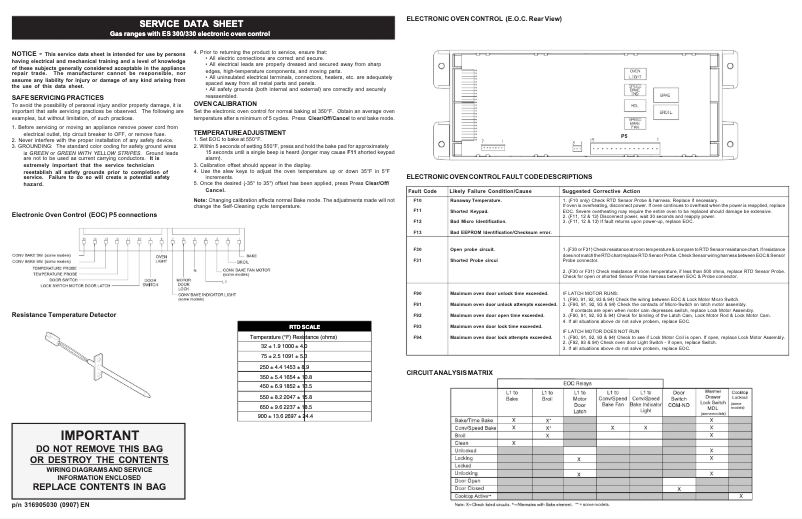 Page 1 de la notice Fiche technique Frigidaire FFGF3054TB