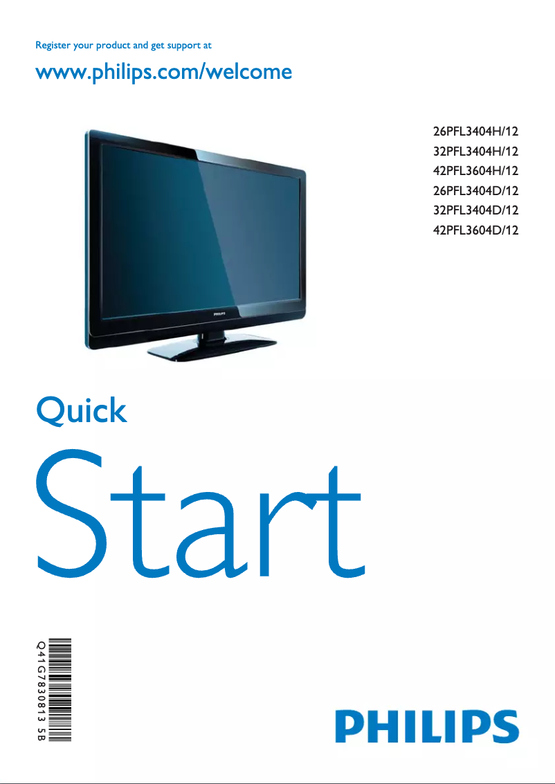 Page n°1 - Guide de démarrage rapide Philips 32PFL3404D