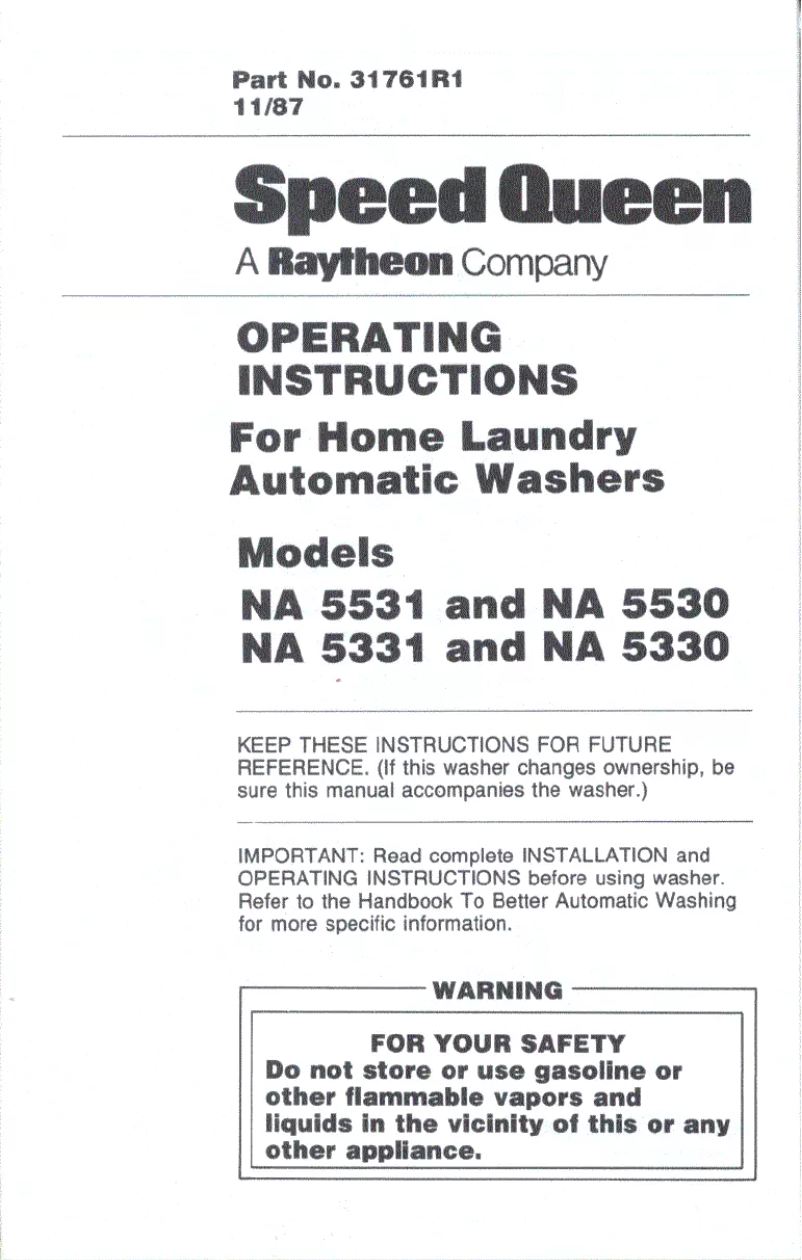 Página 1 del manual Manual de usuario Speed Queen NA5331W