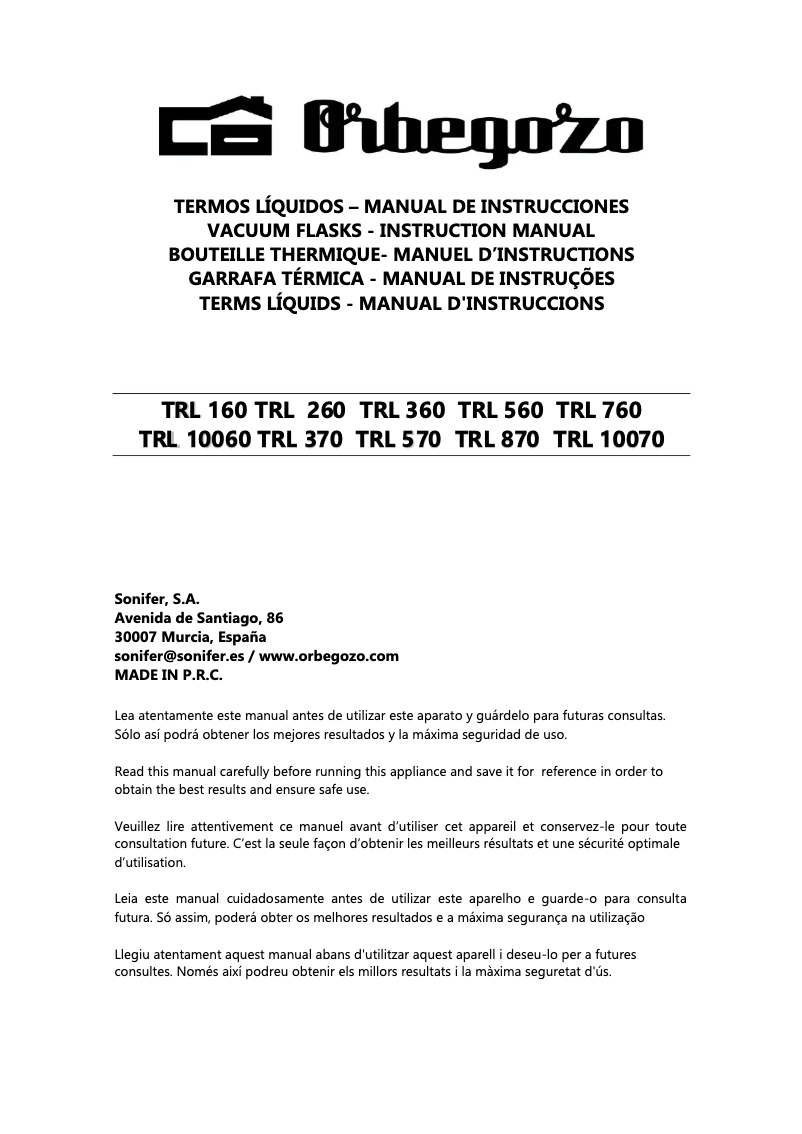 Page 1 de la notice Manuel utilisateur Orbegozo TRL 260
