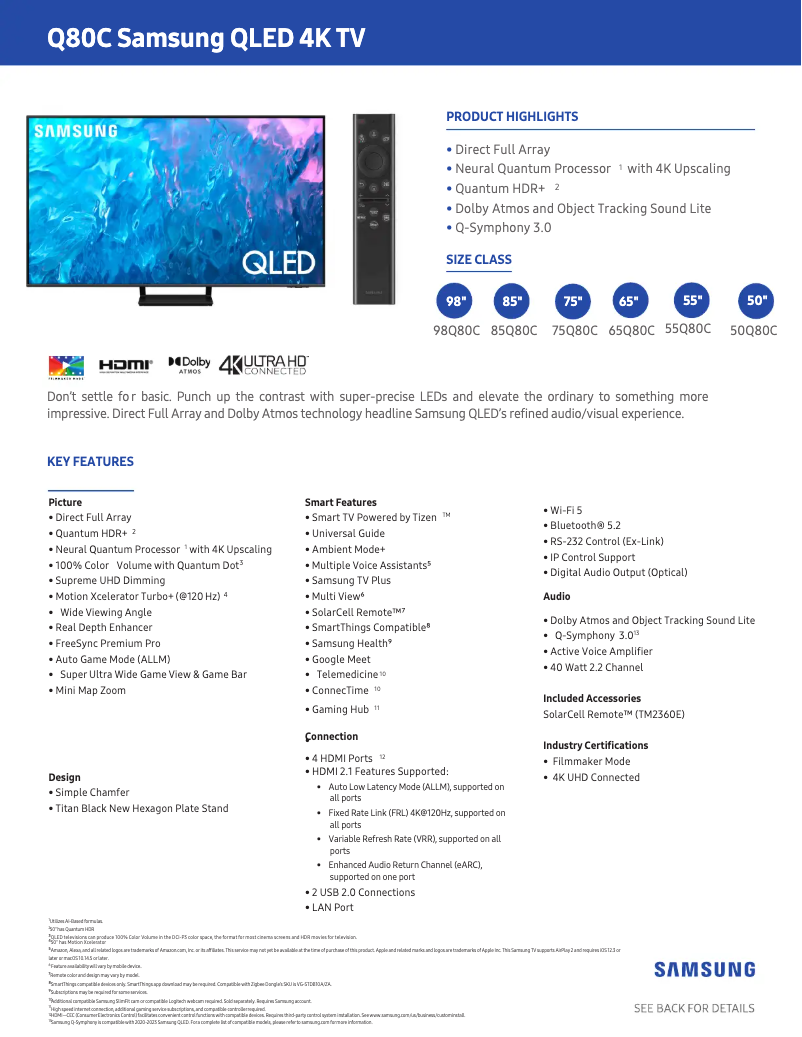 Página 1 del manual Ficha técnica Samsung QN50Q80CAF