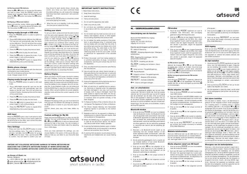 Page 1 of the manual User Manual Artsound U6