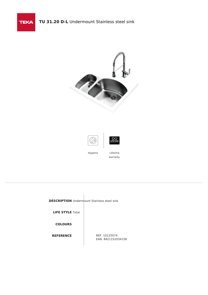 Page 1 de la notice Fiche technique Teka TU 31.20 D-L