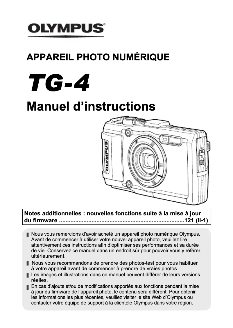 Page 1 de la notice Manuel utilisateur Olympus Stylus Tough TG-4
