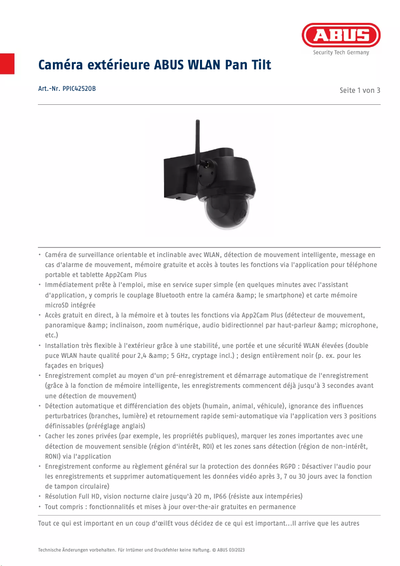 Página 1 del manual Ficha técnica Abus PPIC42520B