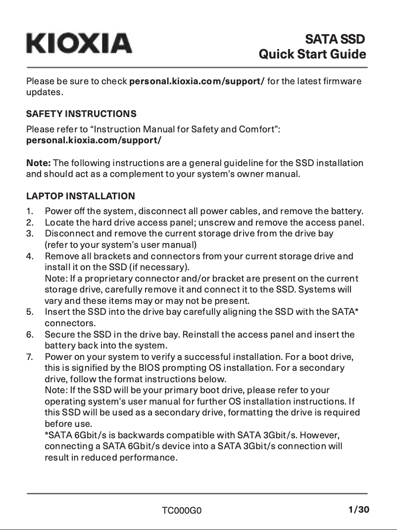 Page 1 de la notice Manuel utilisateur Kioxia Exceria