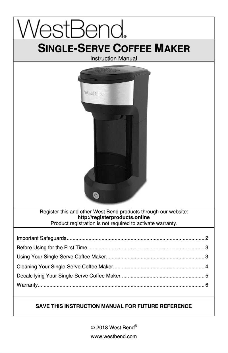 Página 1 del manual Manual de usuario WestBend 56901