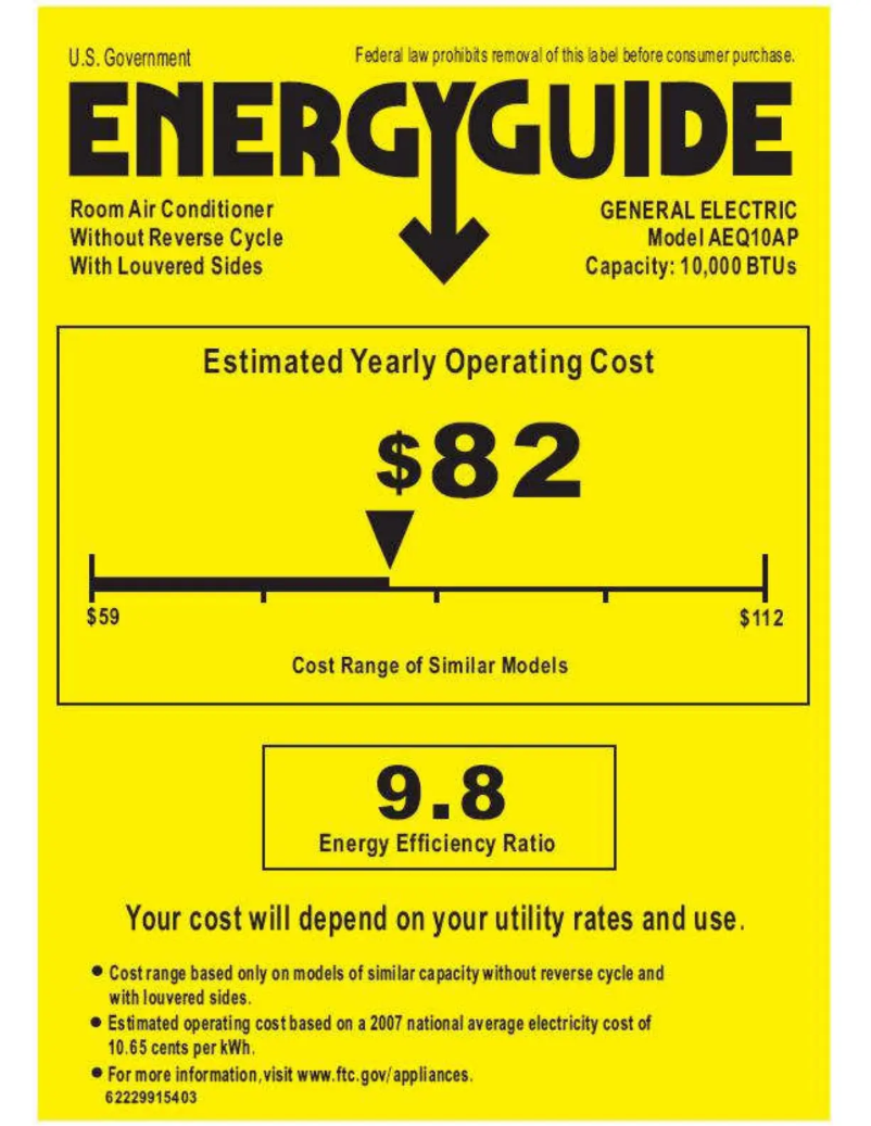 Página 1 del manual Etiqueta energética GE AEQ10AP