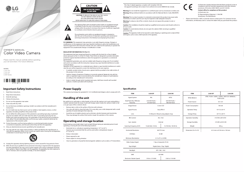 Page 1 de la notice Manuel utilisateur LG L330