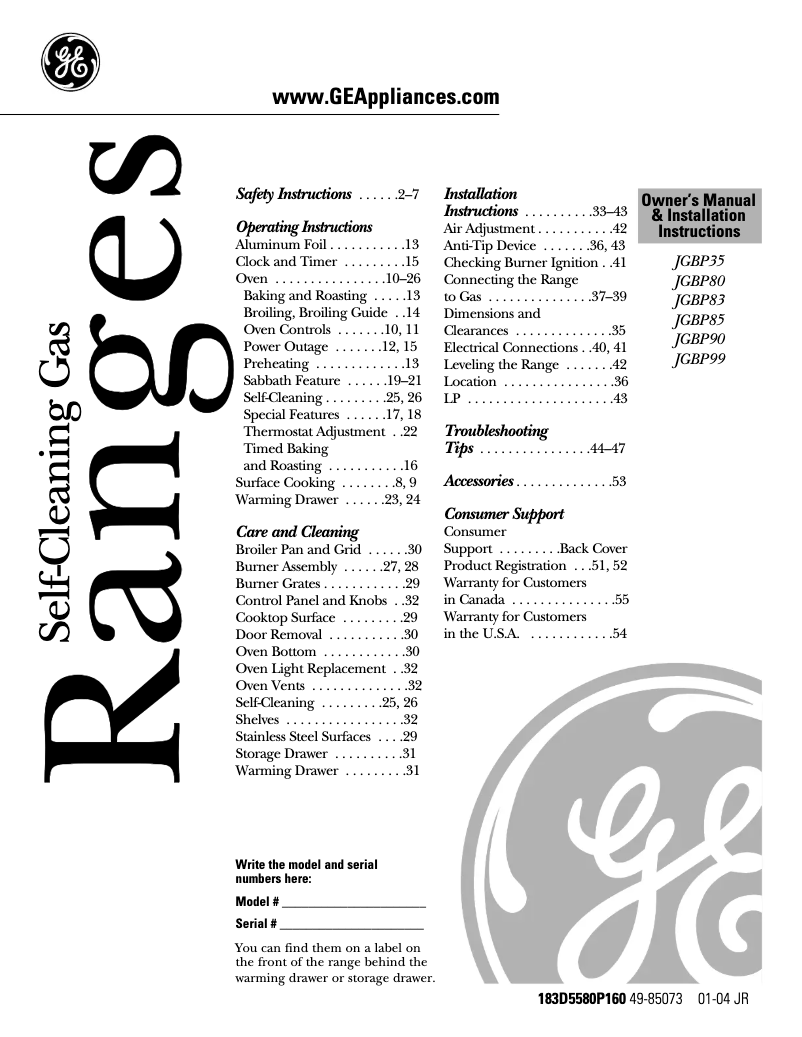 Page 1 de la notice Guide d'installation GE JGBP80BEHBB