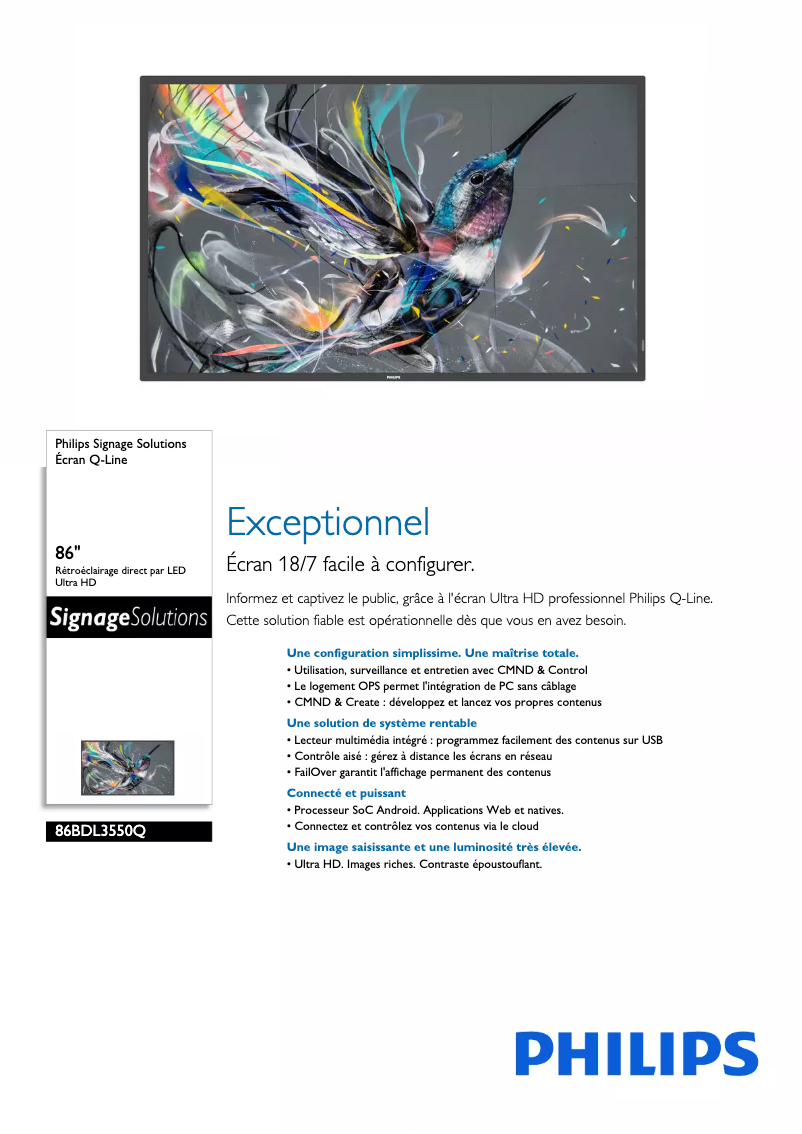 Page n°1 - Fiche technique Philips 86BDL3550Q