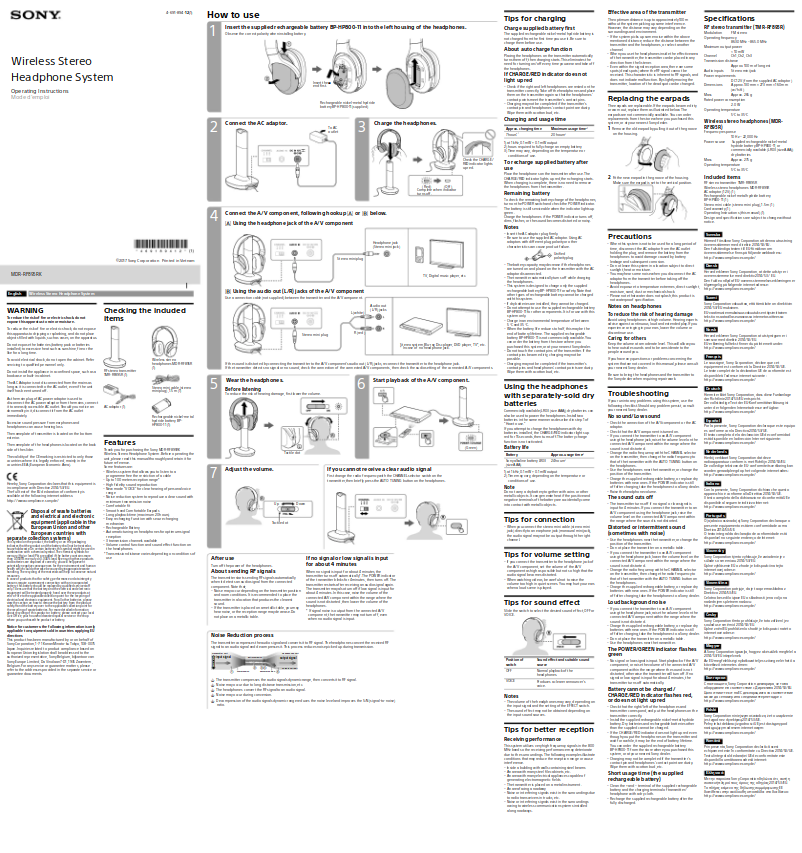 Page 1 de la notice Manuel utilisateur Sony MDR-RF895RK